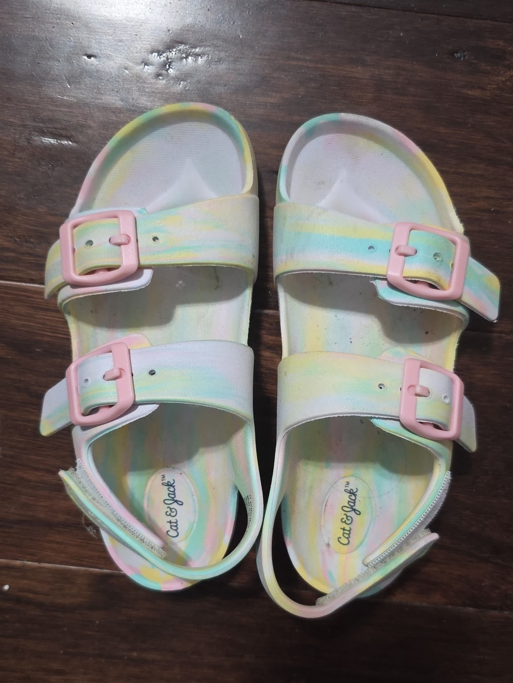 Cat & Jack Pastel Tie-Dye Sandals with Pink Buckles